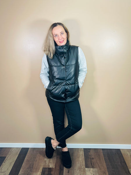 PU Faux Leather Vest - Black