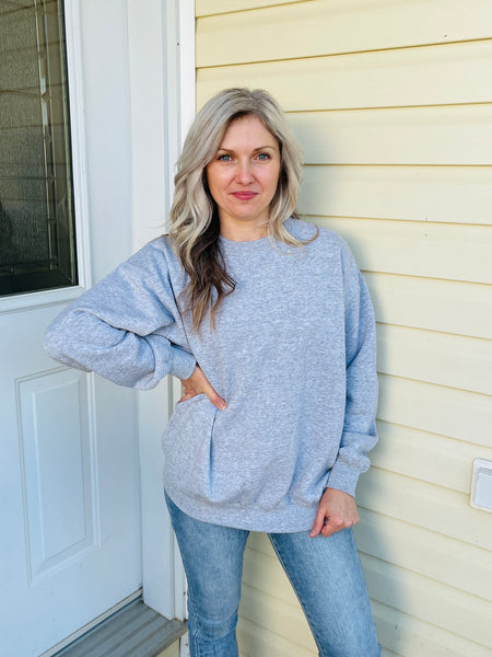 Oversized Crew Neck Sweatshirt - Light Heather Grey