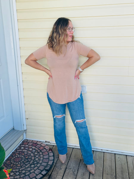 Round Neck and Hem Top - Brush