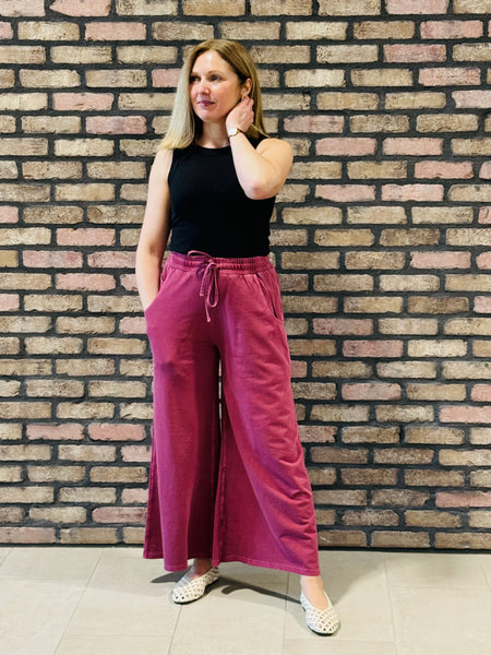 French Terry Pants - Cabernet
