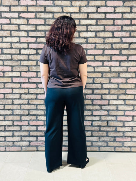 Micro Waffle Bootcut Trousers - Black