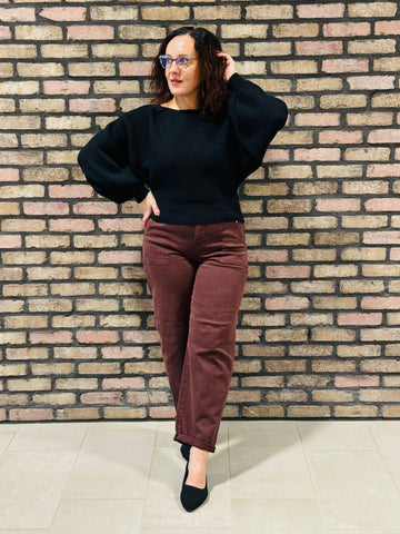 Ankle Cuffed Barrel Jeans - Choco Brown