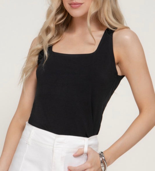 Square Neck Double Layer Top - Black