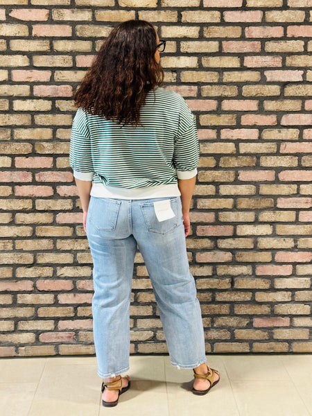Striped Contrast Trim Top - Hunter Green