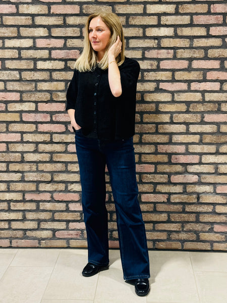 Half Sleeve Cardigan Sweater - Black