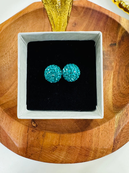 Crystal Ball Earrings - Teal 10mm