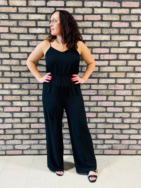 Adjustable Straps Cami Jumpsuit - Black