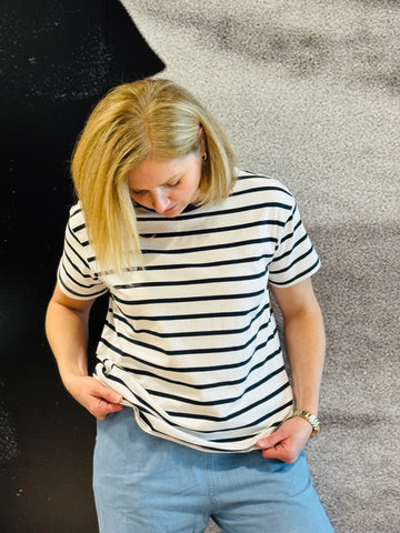 Striped Oversized T-Shirt - White/Navy