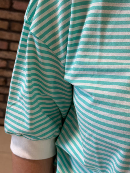 Striped Contrast Trim Top - Mint