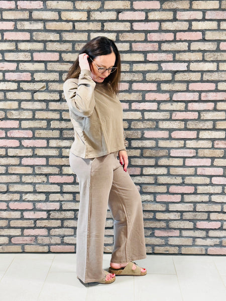 French Terry Pullover and Pants Set - Mocha
