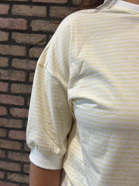 Striped Contrast Trim Top - Butter Yellow