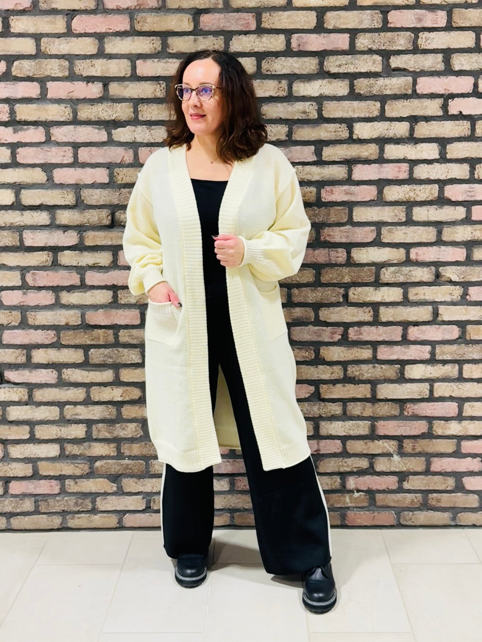 Textured Long Cardigan - Cream