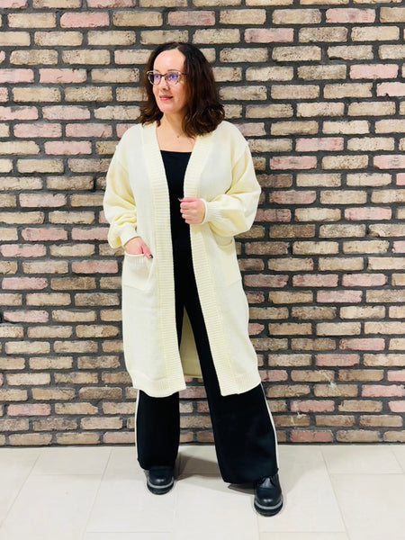 Textured Long Cardigan - Cream