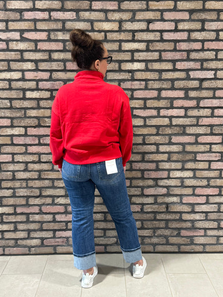 Fleece Half Snap Sweatshirt - Ruby