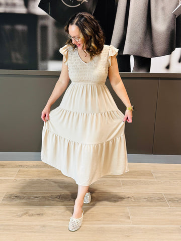 Flutter Sleeves Dress - Khaki