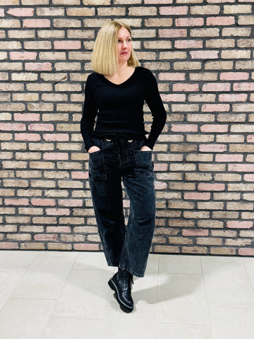 Vintage Washed Corduroy Pants - Black