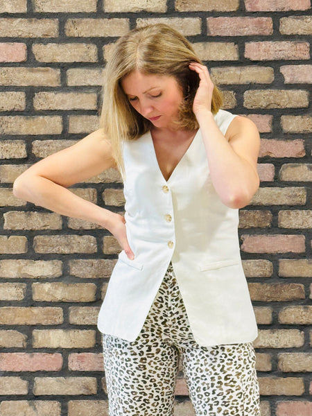 Longline Button Down Vest - White