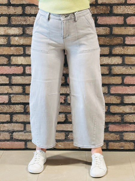 Slouchy Cropped Barrel Jeans - LT Grey