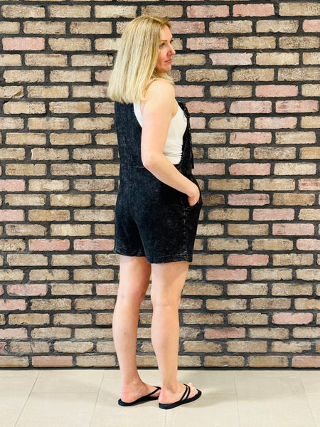 Washed Linen Romper - Ash Black