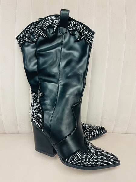 Studded Tall Boots - Black