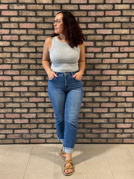 Patch Detail Ribbed Tank Top - H Grey