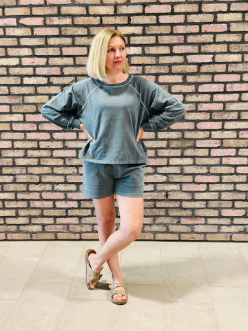 French Terry Pullover and Shorts Set - Ash Jade