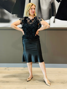 Satin Midi Skirt - Black
