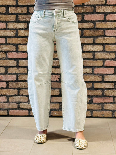 Slouchy Ankle Barrel Jeans - Pistachio