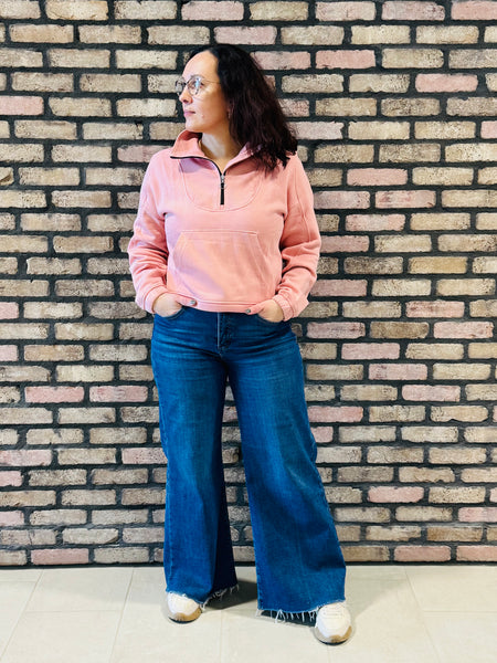 Half Zip Sweatshirt Pullover - Dusty Pink