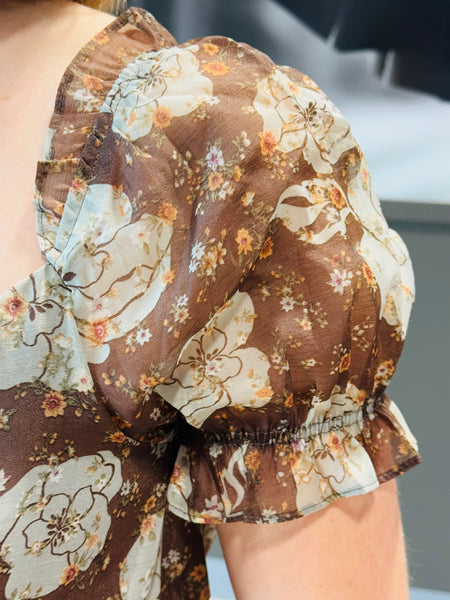 Sweetheart Back Tie Dress - Brown Multi