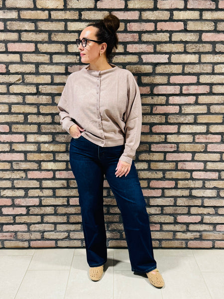 Boat Neck Cardigan Sweater - Mocha