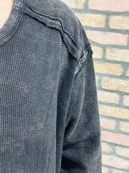 Mineral Wash Elbow Patch Top - Black