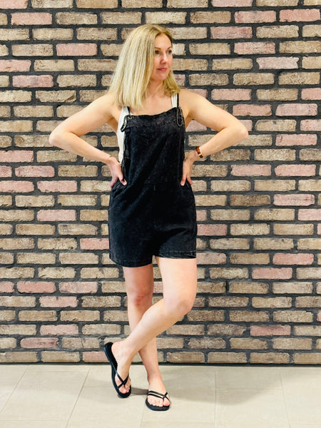 Washed Linen Romper - Ash Black