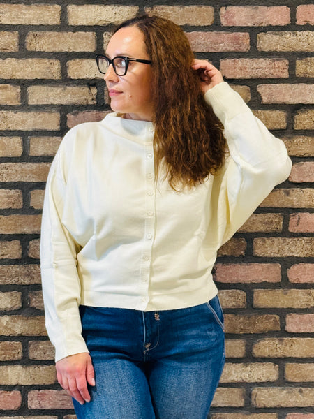 Boat Neck Cardigan Sweater - Cream