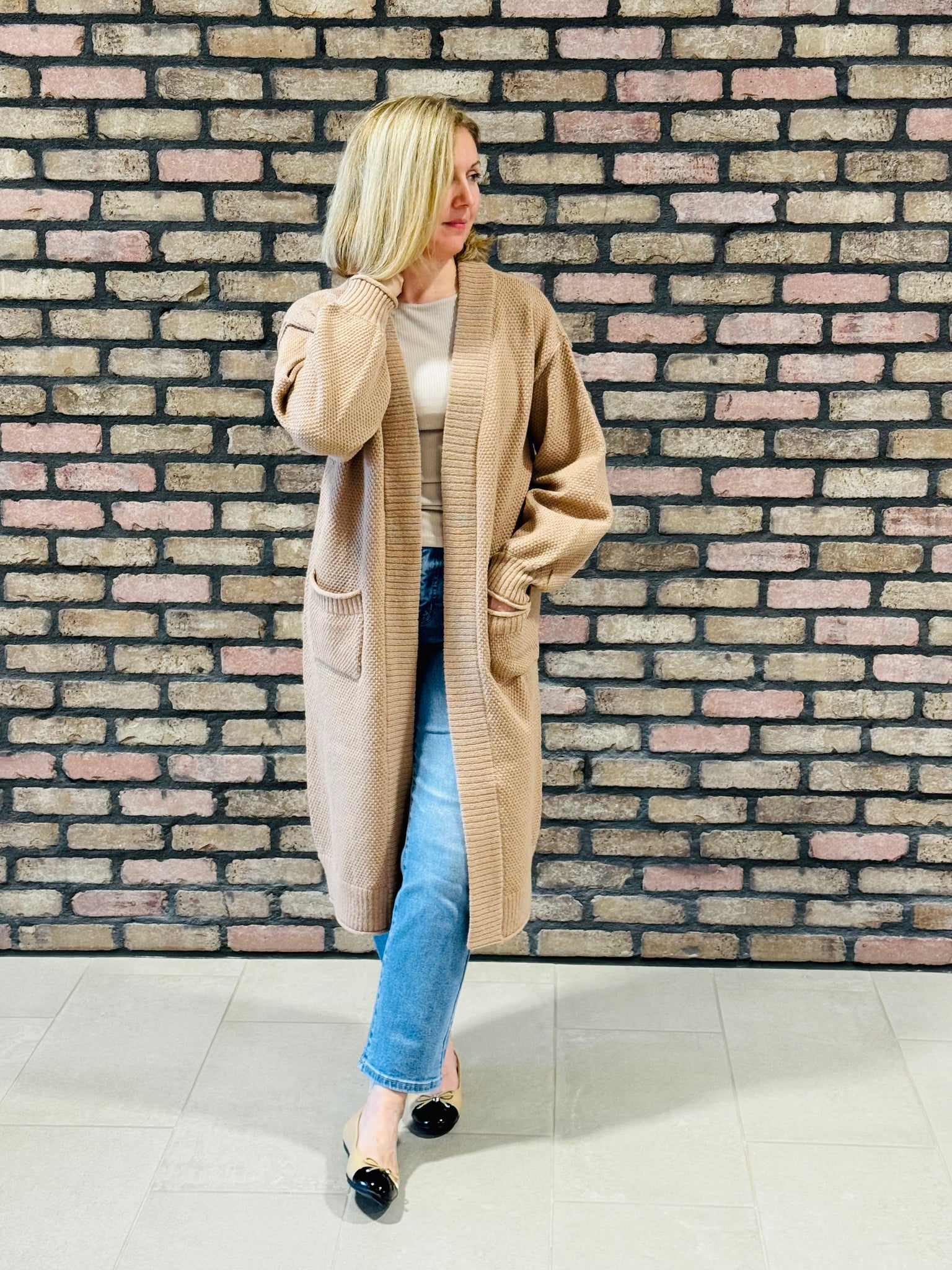 Textured Long Cardigan - Dark Taupe