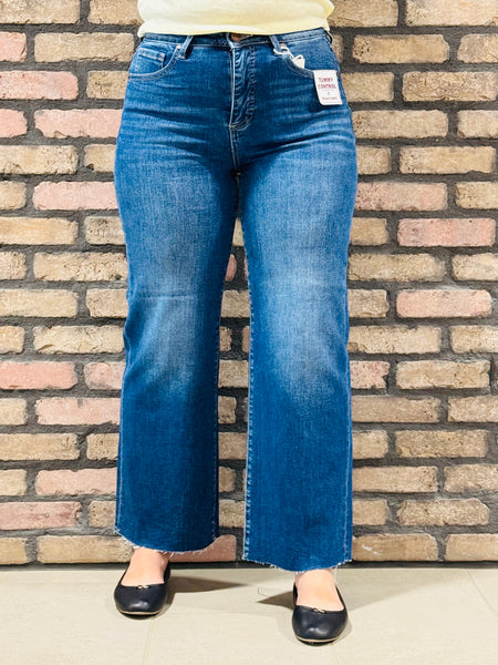 Tummy Control Wide Crop Jeans - Dark Wash