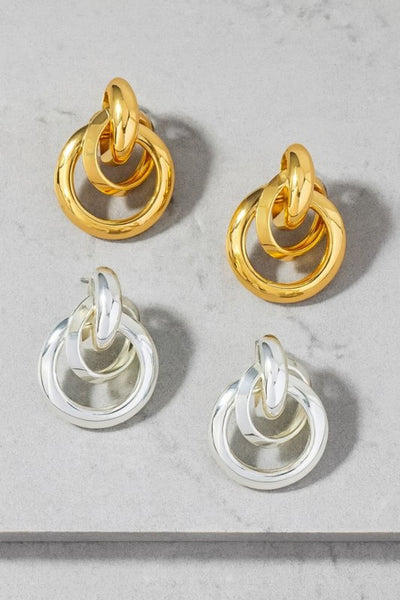 Interlocked Puffy Earrings - Silver