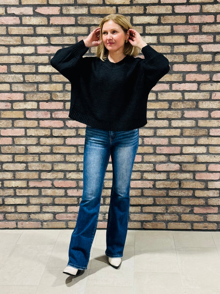 Oversized Balloon Sleeves Sweater - Black