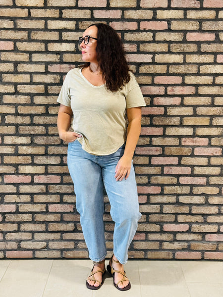 Washed Scoop Neckline Tee - Mocha