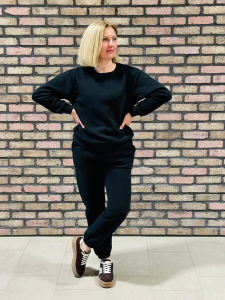 Elastic Waistband Sweatpants - Black