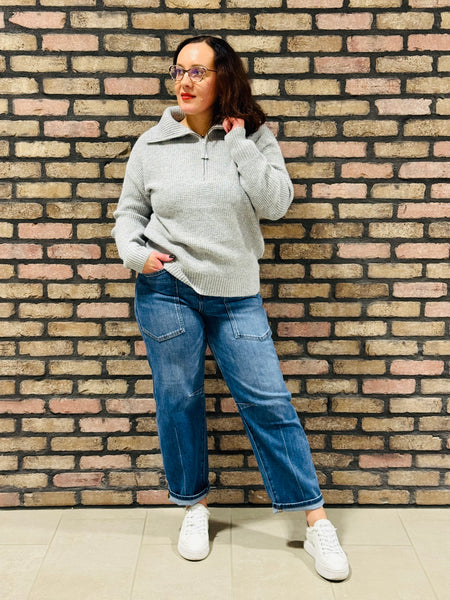 Half Zip Pullover Sweater - H Grey