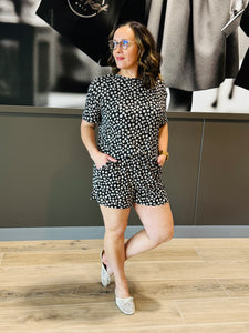 Floral Top and Shorts Set - Black