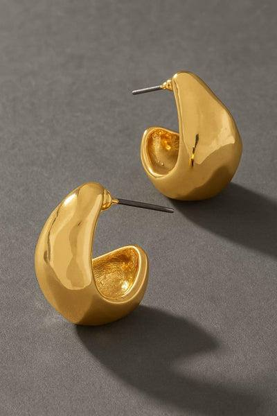 Hammered Small Teardrop Huggie Hoops - Gold