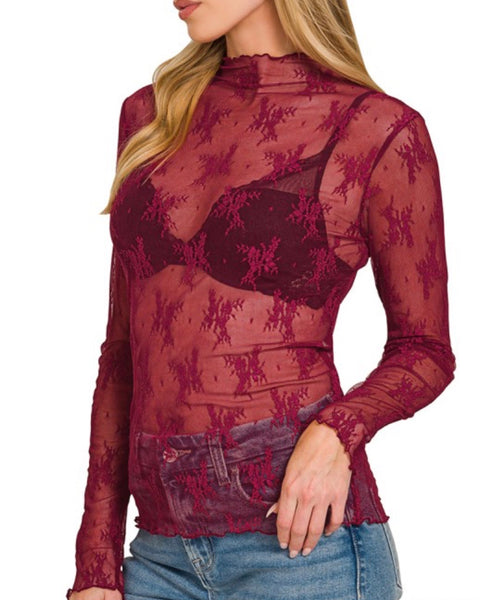 Lace See - Through Top - Cabernet