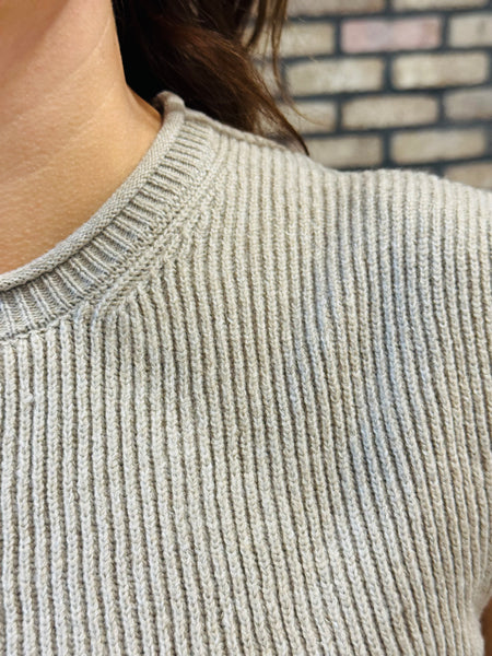 Raw Mock Neck Sweater Top - Khaki