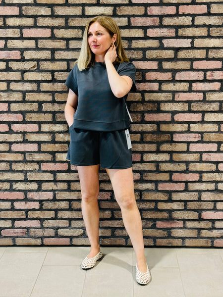 Luxe Sand Wash Tee and Shorts Set - Ash Grey