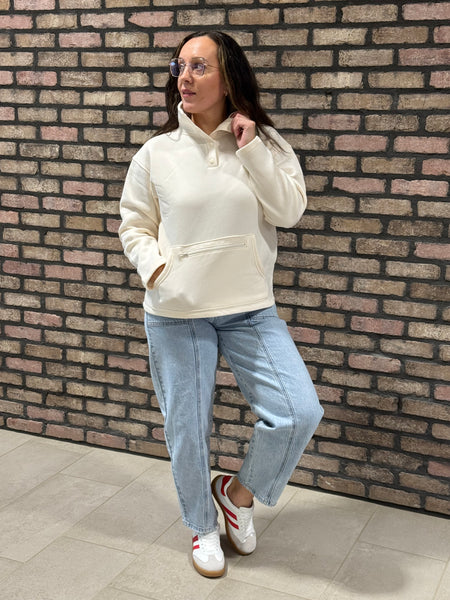 Half Snap Button Sweatshirt - Cream