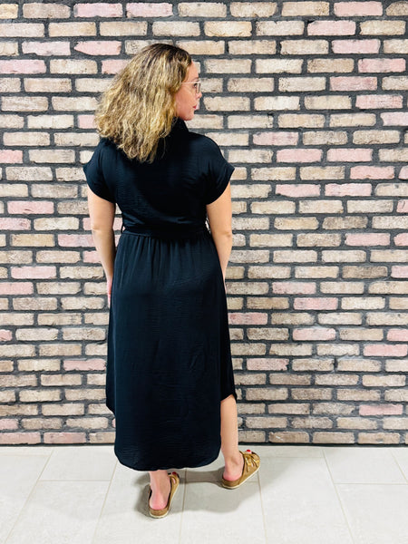 Belted Midi Dress - Black