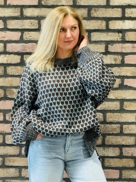 Geometric Relaxed Sweater - Dusty Blue