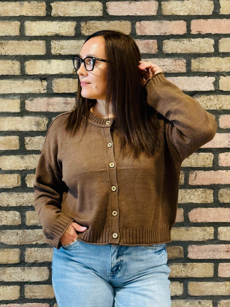 Exposed Seam Button Down Cardigan - Brown